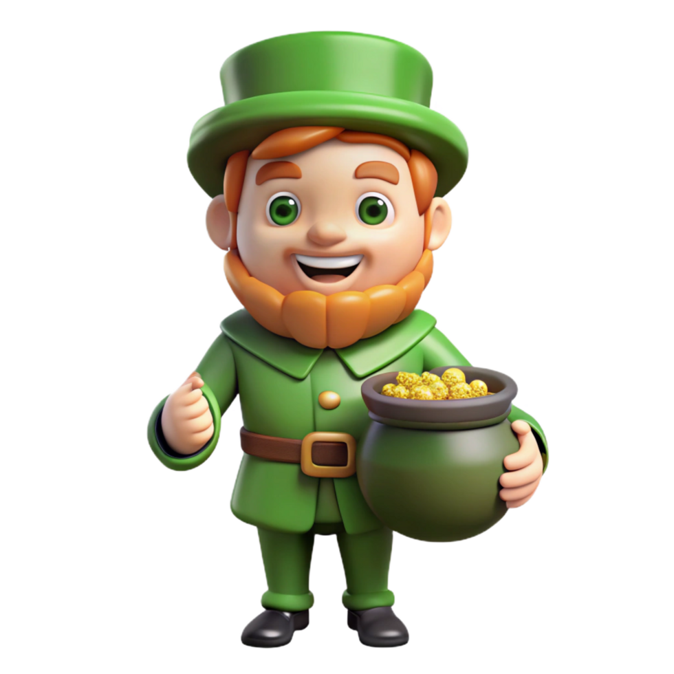 pristine dreamy elegant A Leprechaun with a pot of gold. NO BACKGROUND with Transparent Background. professional png