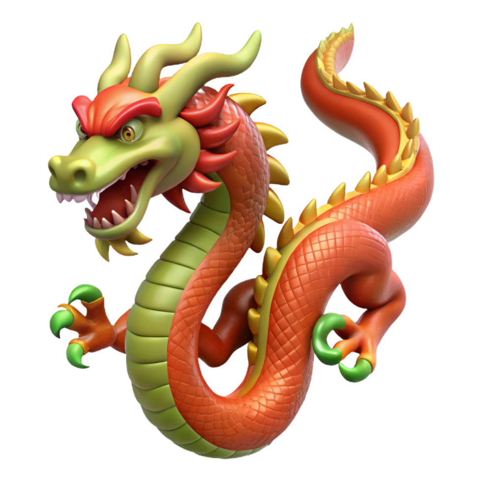 splendid nostalgic organic A Chinese dragon, serpentine and powerful. NO BACKGROUND with Transparent Background. handcrafted png