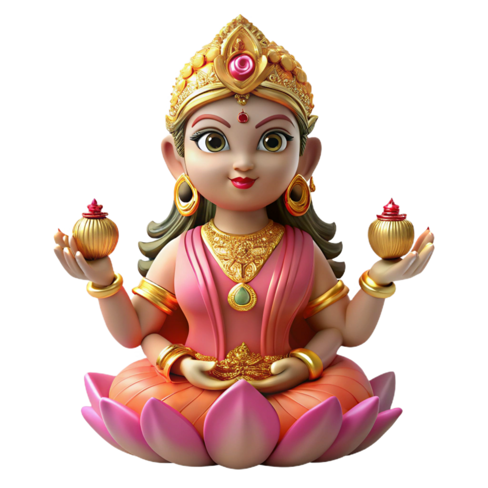 tranquil gorgeous A Hindu goddess Lakshmi. NO BACKGROUND with Transparent Background. genuine png