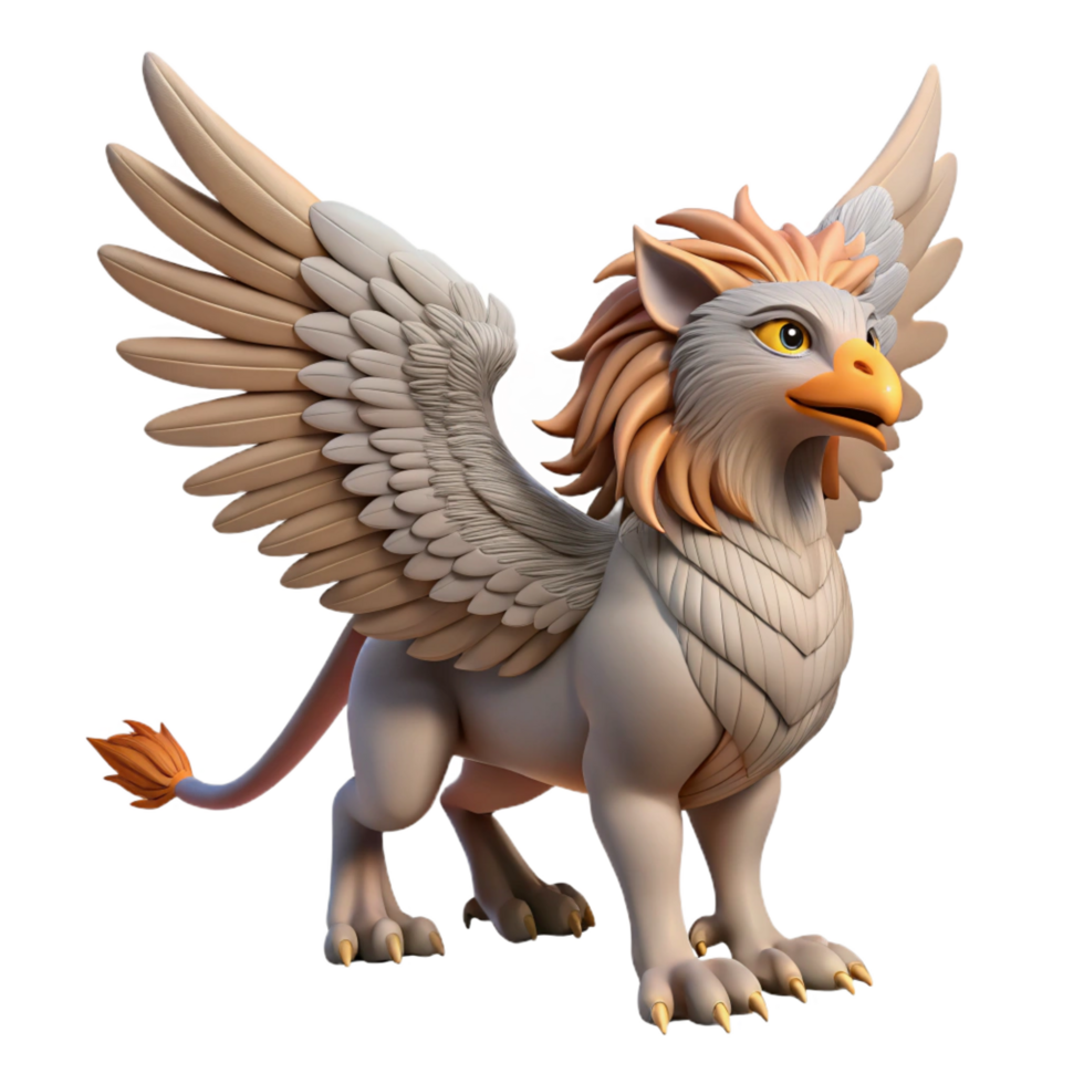 quintessential classic A majestic griffin, wings outstretched, NO BACKGROUND with Transparent Background. authentic png