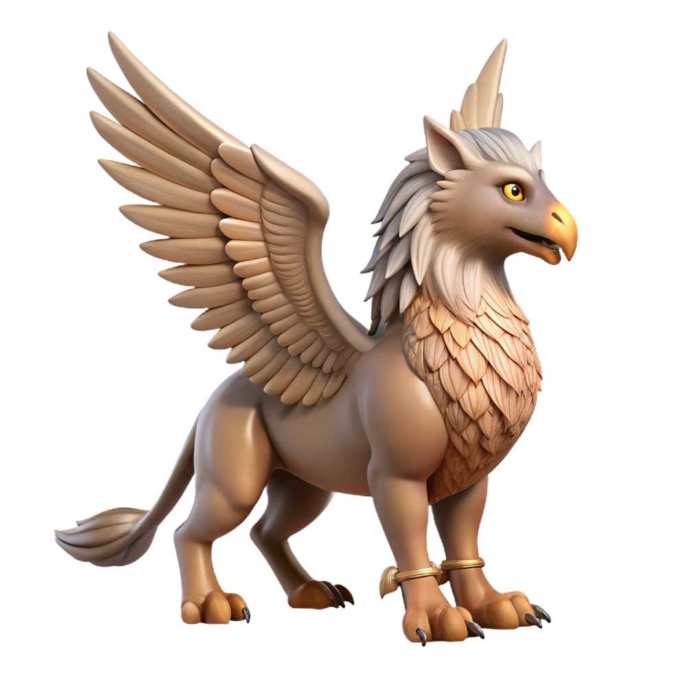 magnificent unforgettable A majestic griffin, wings outstretched, NO BACKGROUND with Transparent Background. png