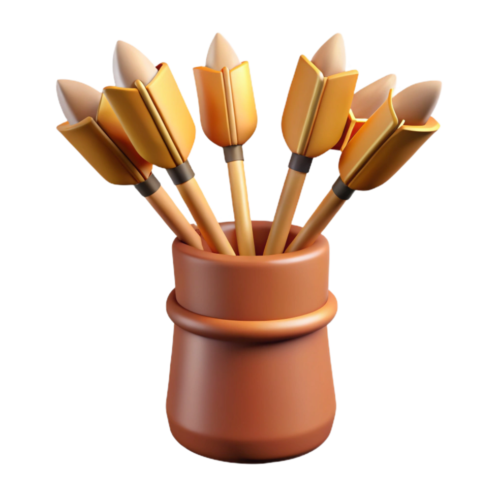 sumptuous peaceful mid-century A quiver full of arrows, fletched with eagle feathers, NO BACKGROUND with Transparent Background. handcrafted png