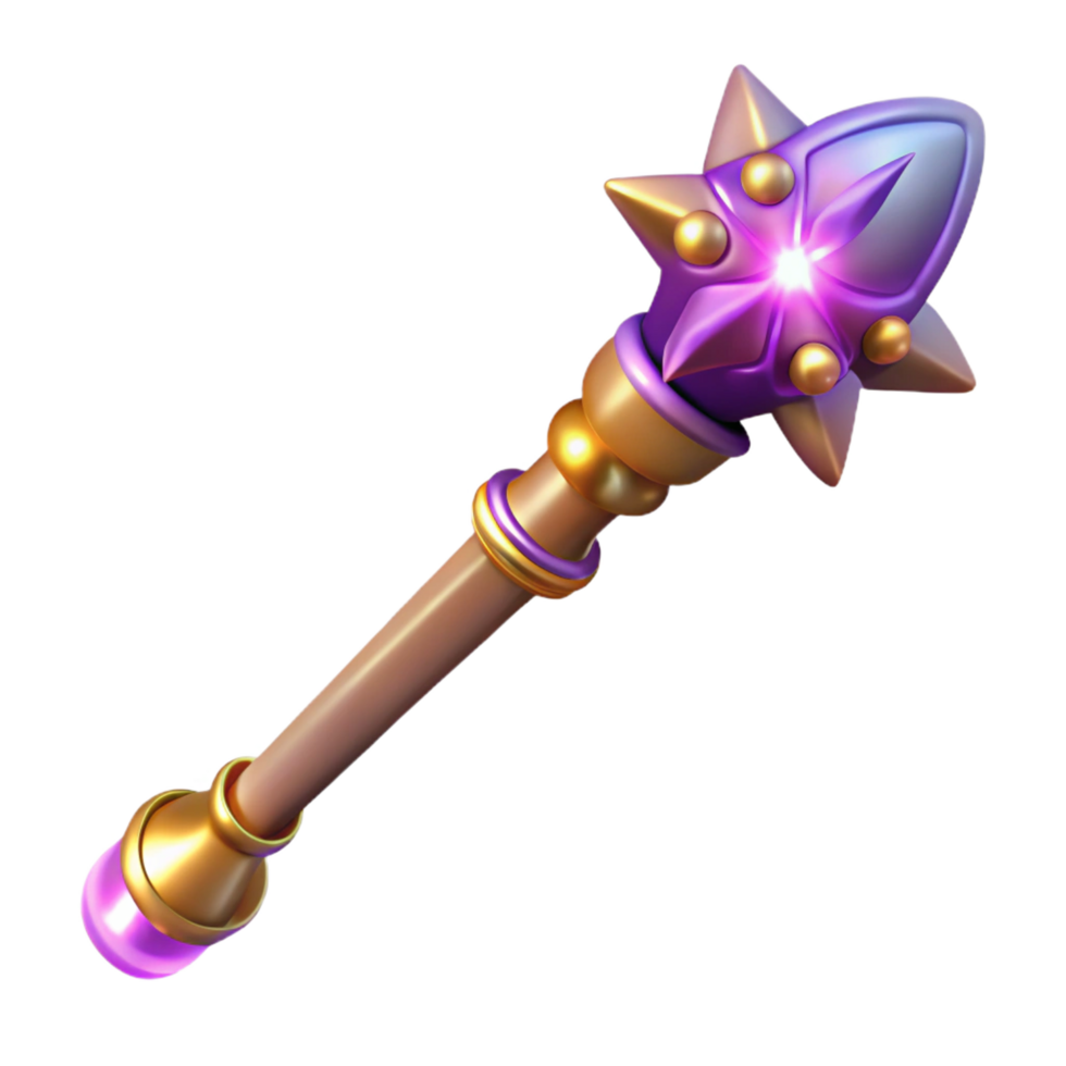 joyful wonderful A glowing magic wand with intricate carvings, NO BACKGROUND with Transparent Background. museum quality png