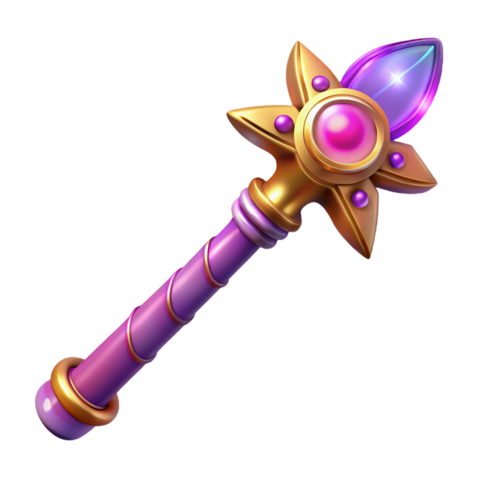 serene creative A glowing magic wand with intricate carvings, NO BACKGROUND with Transparent Background. precision png