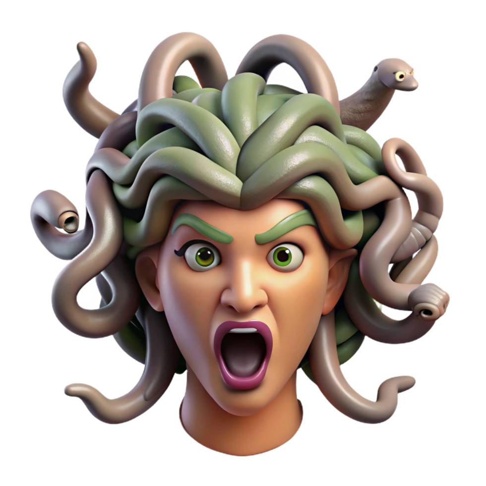 picturesque baroque A menacing medusa head, snakes writhing, NO BACKGROUND with Transparent Background. premium png