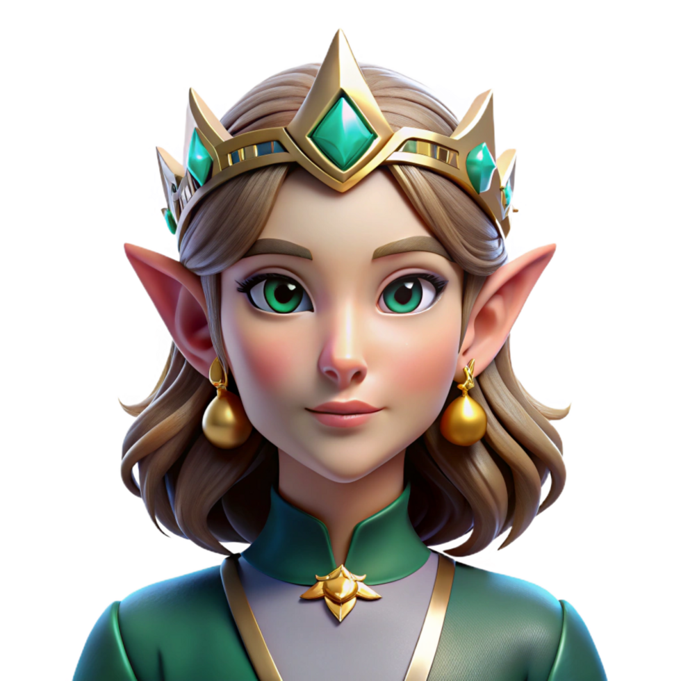 inspired tropical An elegant elf queen, wearing a jeweled crown, NO BACKGROUND with Transparent Background. detailed png