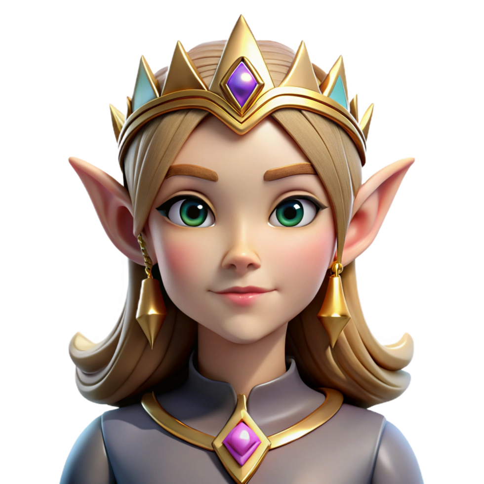 signature creative An elegant elf queen, wearing a jeweled crown, NO BACKGROUND with Transparent Background. flawless png