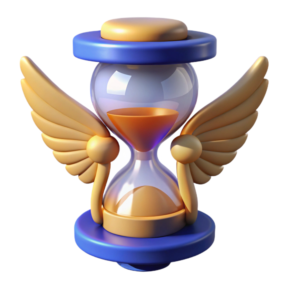 picturesque playful impressionist A stylized, winged hourglass, NO BACKGROUND with Transparent Background. high quality png