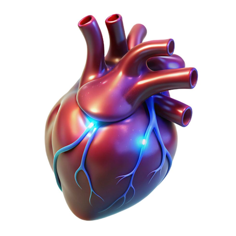 majestic joyful modern A detailed, anatomical heart, glowing with magic, NO BACKGROUND with Transparent Background. crisp png