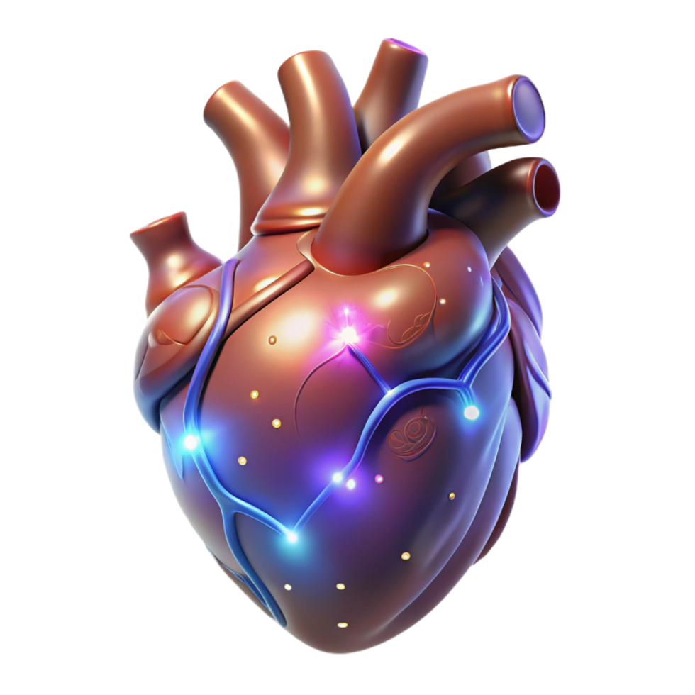 quintessential mid-century A detailed, anatomical heart, glowing with magic, NO BACKGROUND with Transparent Background. genuine png