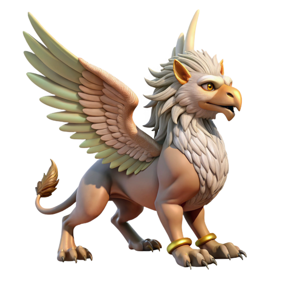 magnificent joyful geometric A majestic griffin, wings outstretched, talons sharp. NO BACKGROUND with Transparent Background. genuine png