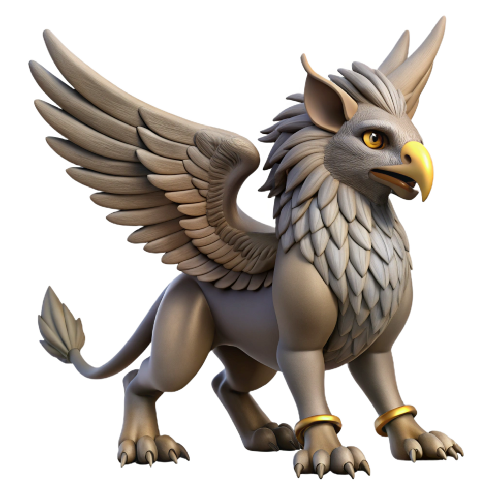 pristine futuristic A majestic griffin, wings outstretched, talons sharp. NO BACKGROUND with Transparent Background. sharp png