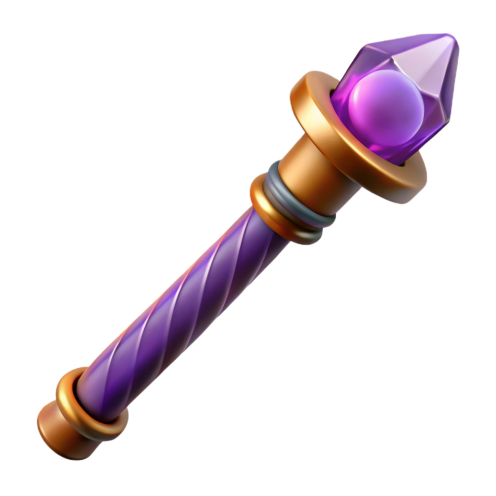 rare geometric A detailed, intricate magic wand, tipped with amethyst. NO BACKGROUND with Transparent Background. authentic png
