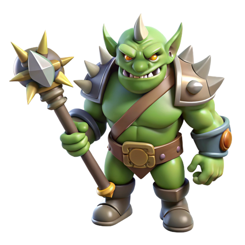 serene futuristic A menacing orc warrior, wielding a spiked club. NO BACKGROUND with Transparent Background. authentic png