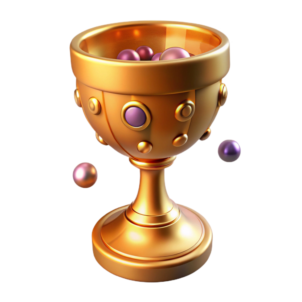 wonderful energetic rustic A golden chalice, overflowing with enchanted wine. NO BACKGROUND with Transparent Background. sharp png