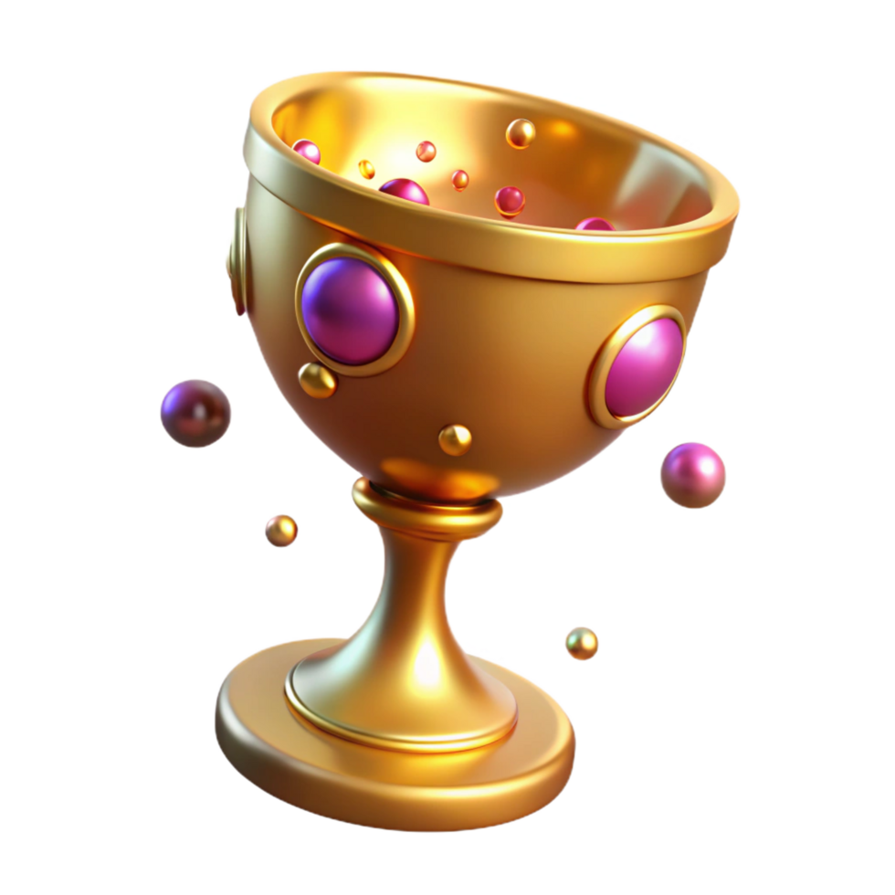 joyful captivating A golden chalice, overflowing with enchanted wine. NO BACKGROUND with Transparent Background. premium png