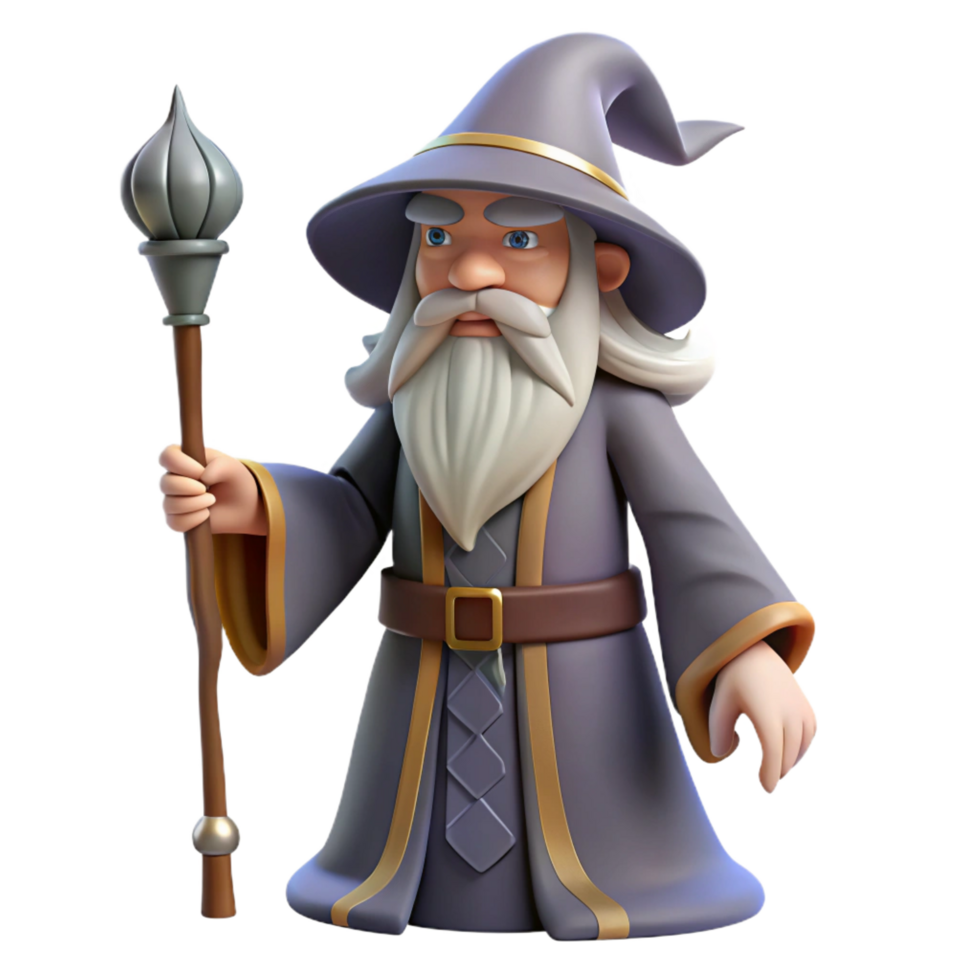 vibrant artistic A wise old wizard, with a long white beard and staff. NO BACKGROUND with Transparent Background. sharp png