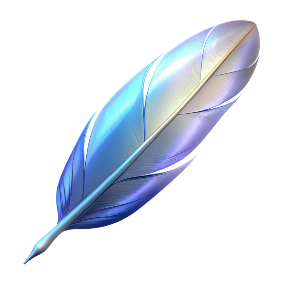 splendid modern A single, perfect feather, glowing with an ethereal light. NO BACKGROUND with Transparent Background. 4K png