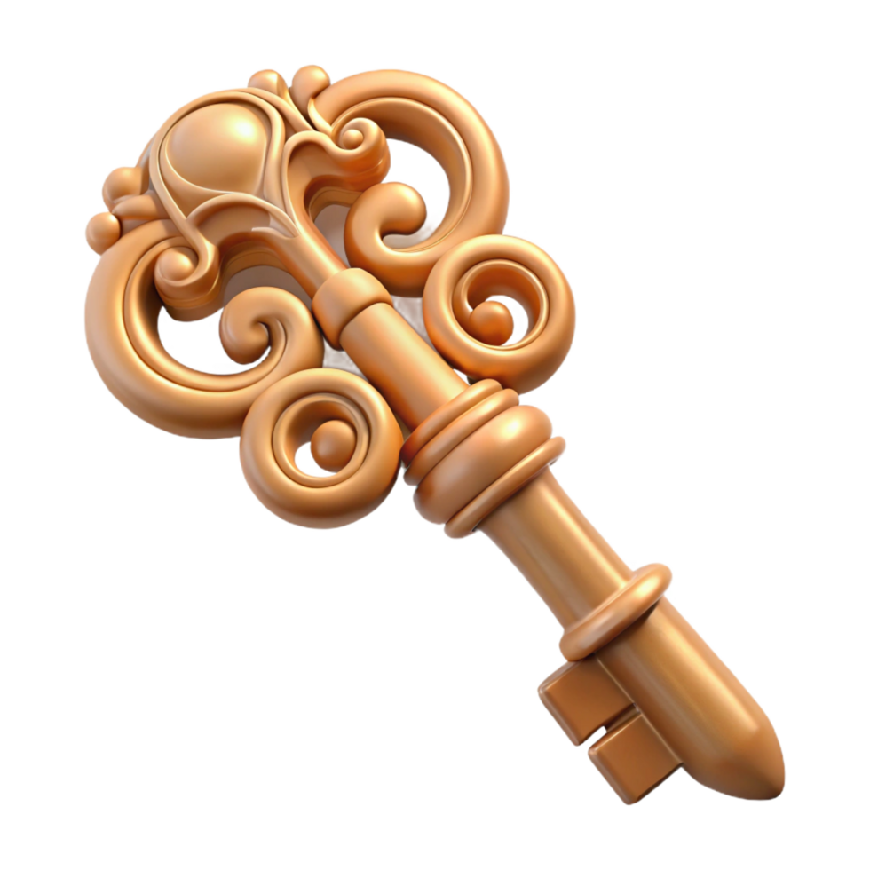 radiant bohemian A single, ancient key, covered in intricate carvings. NO BACKGROUND with Transparent Background. artisan png