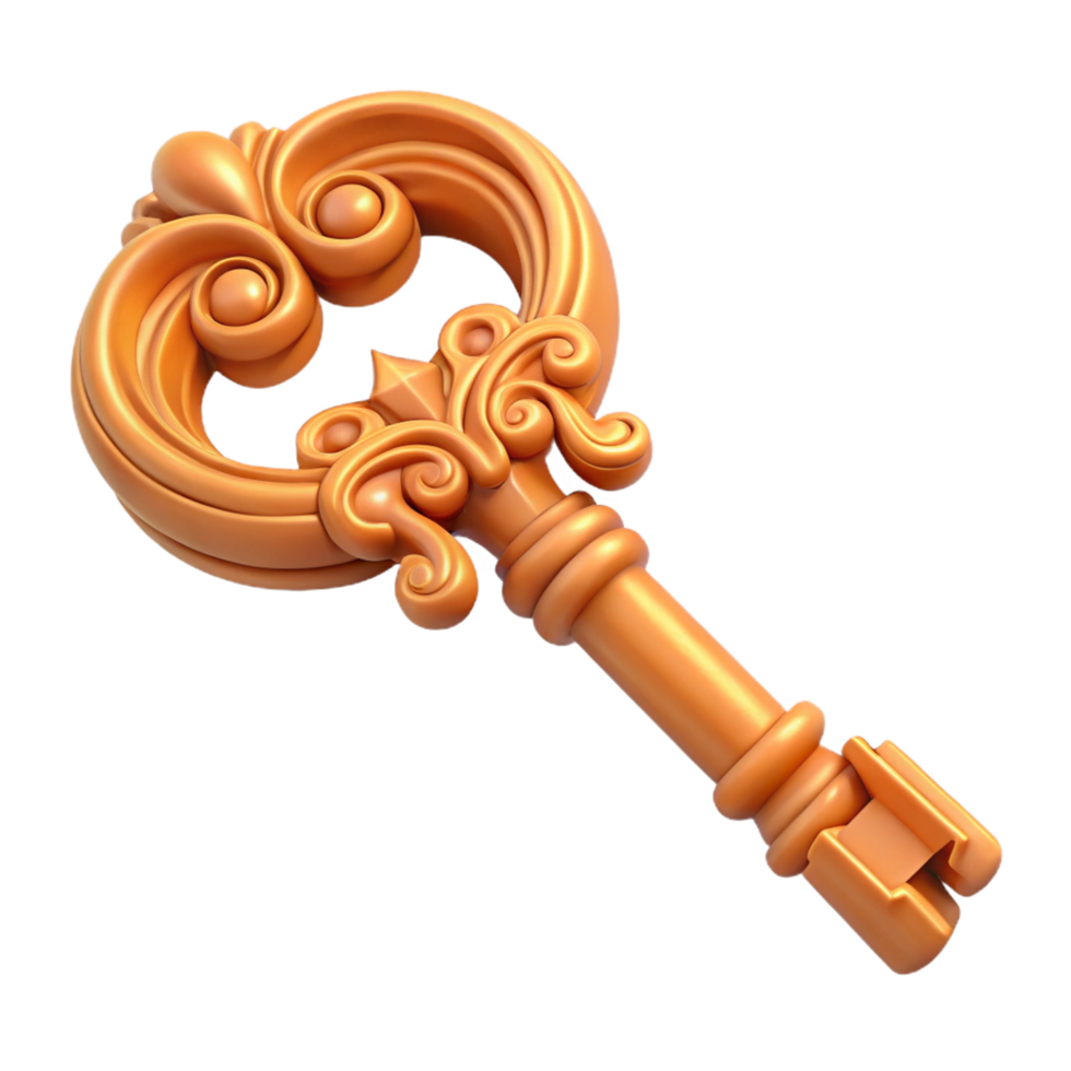 majestic coveted A single, ancient key, covered in intricate carvings. NO BACKGROUND with Transparent Background. png