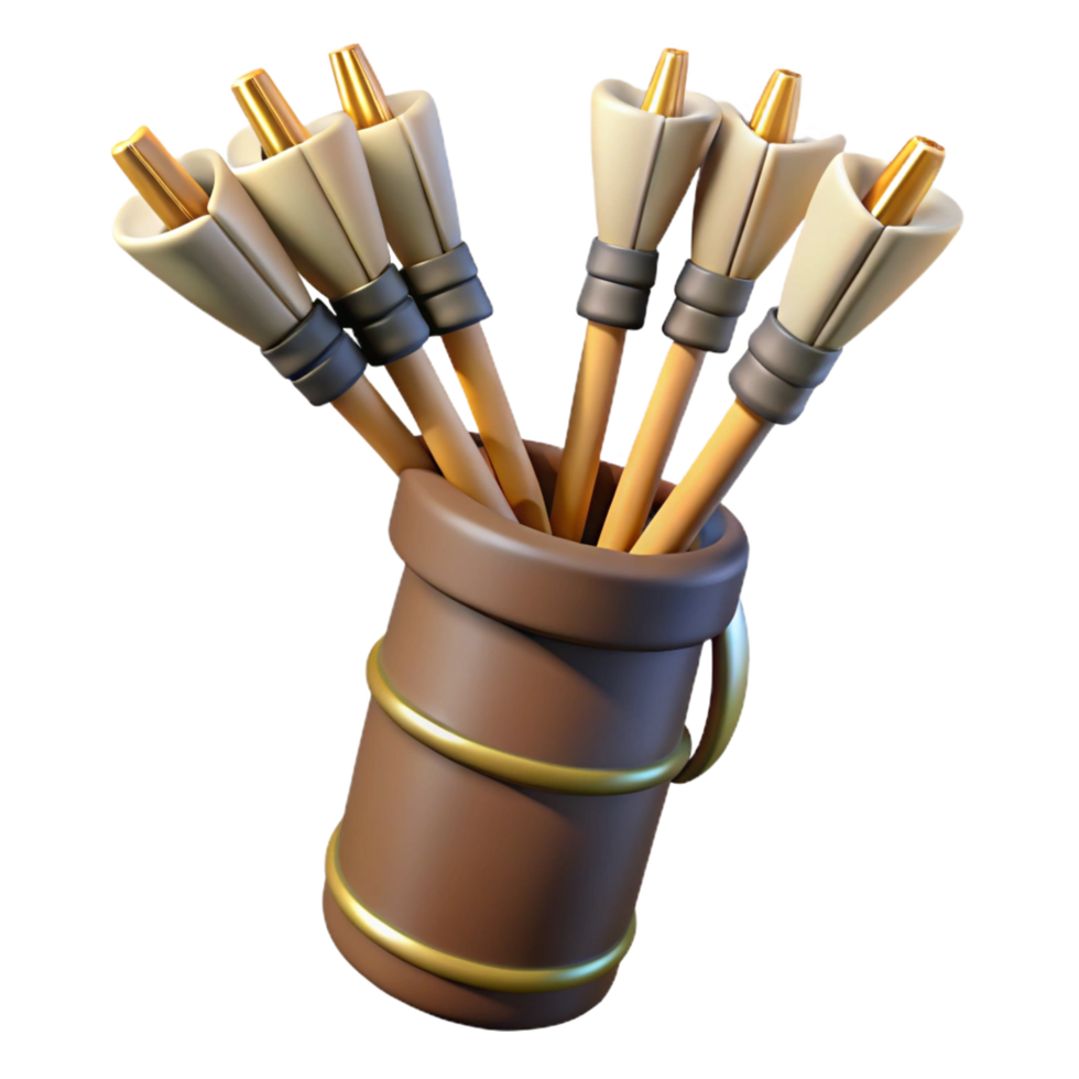 serene distinguished A quiver full of arrows, fletched with eagle feathers. NO BACKGROUND with Transparent Background. png