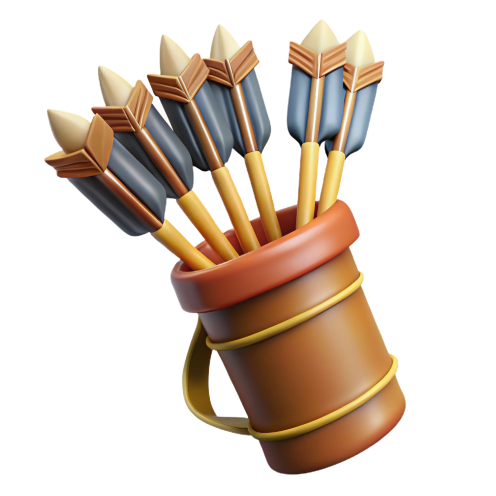 pristine nostalgic modern A quiver full of arrows, fletched with eagle feathers. NO BACKGROUND with Transparent Background. masterfully captured png