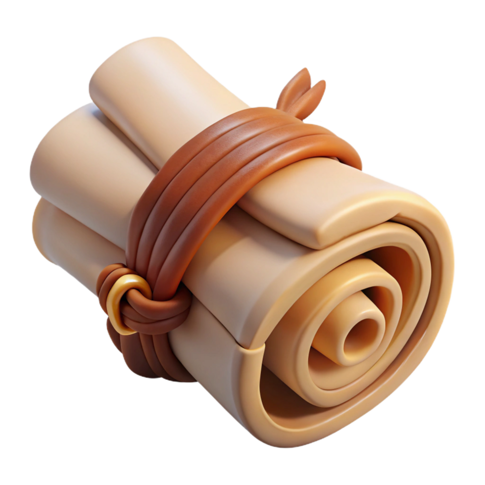 notable organic A stack of ancient scrolls, tied with leather cord. NO BACKGROUND with Transparent Background. expertly shot png