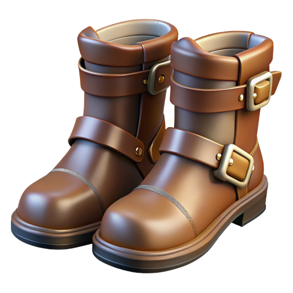glorious impressionist A pair of leather boots, buckled and worn. NO BACKGROUND with Transparent Background. detailed png