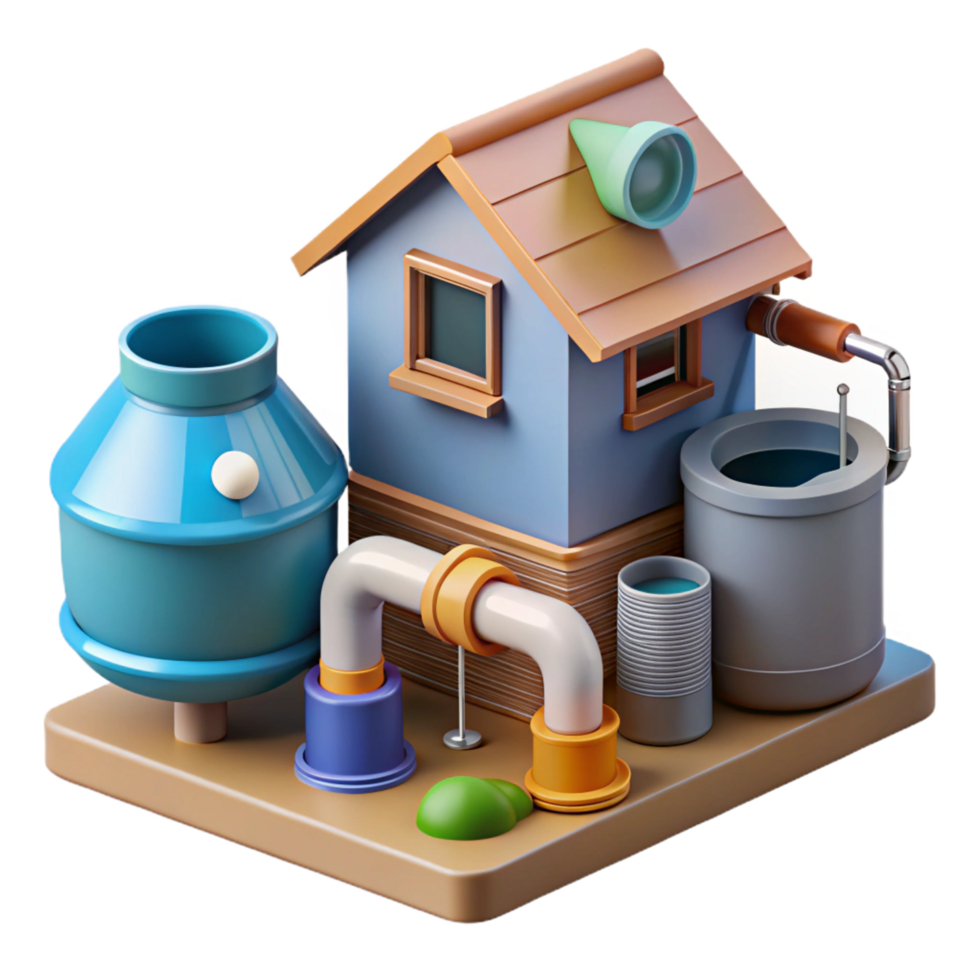 picturesque mid-century Sustainable house rainwater harvesting system component, NO BACKGROUND with Transparent Background. precision png