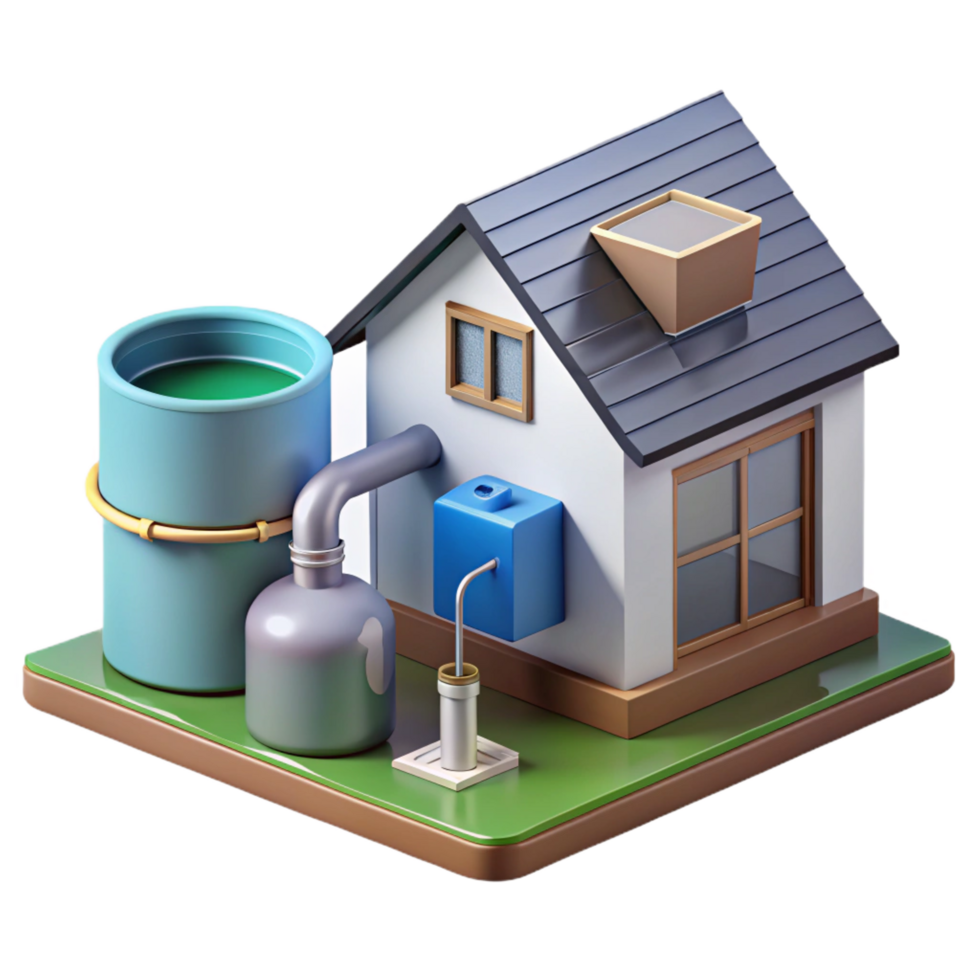 mesmerizing classic Sustainable house rainwater harvesting system component, NO BACKGROUND with Transparent Background. authentic png