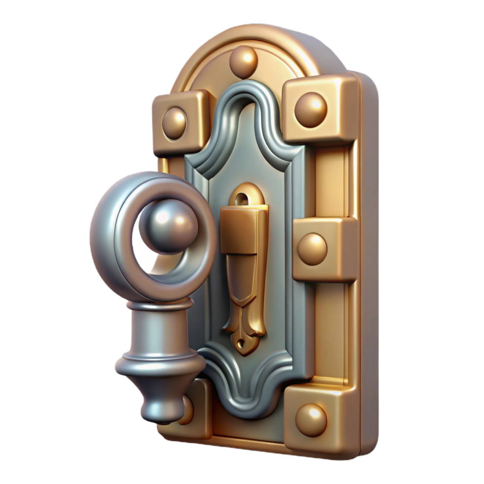 nostalgic beautiful Art Nouveau building door hardware, NO BACKGROUND with Transparent Background. premium png