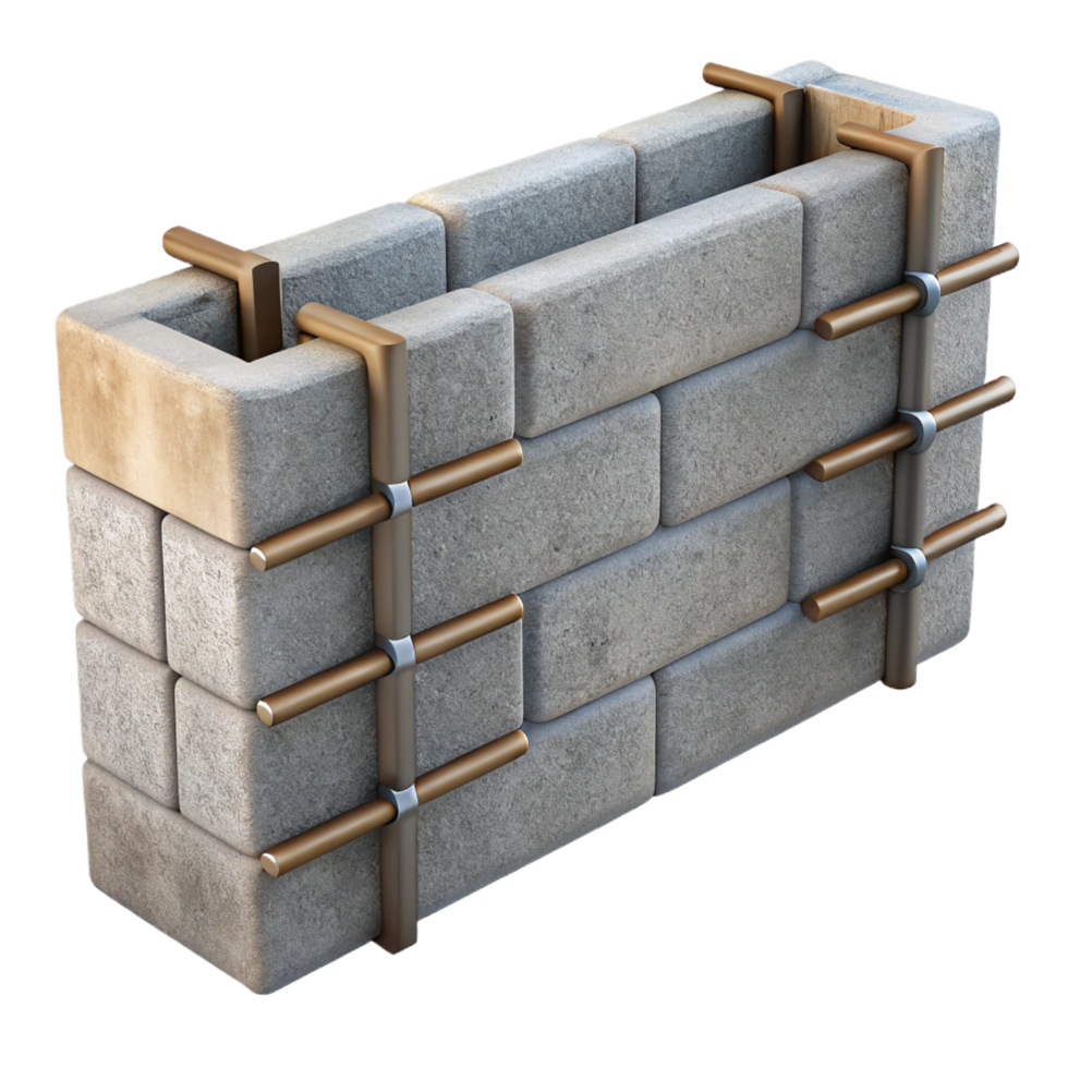 romantic dazzling Concrete wall reinforced concrete rebar detail, NO BACKGROUND with Transparent Background. studio quality png