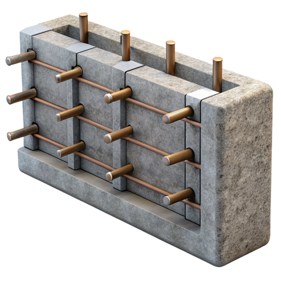 inspired urban Concrete wall reinforced concrete rebar detail, NO BACKGROUND with Transparent Background. premium png