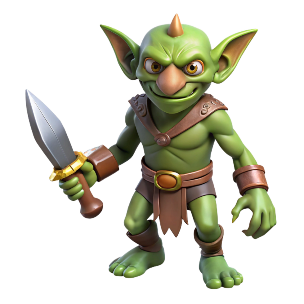 serene gothic A menacing goblin holding a rusty dagger. NO BACKGROUND with Transparent Background. 4K png