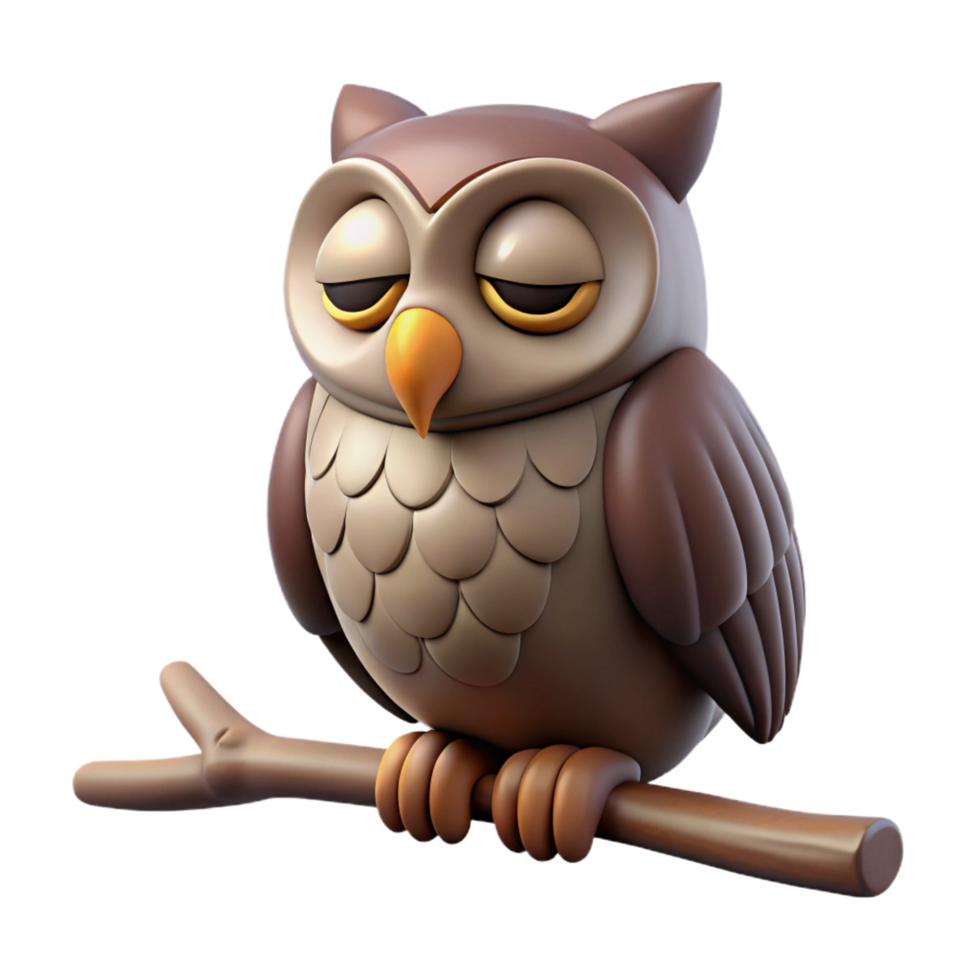 picturesque art deco A wise old owl perched on a bare branch, eyes closed. NO BACKGROUND with Transparent Background. genuine png