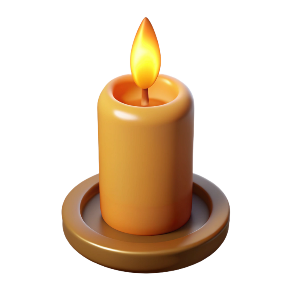 memorable rustic A single, burning candle with a flickering flame. NO BACKGROUND with Transparent Background. masterfully captured png