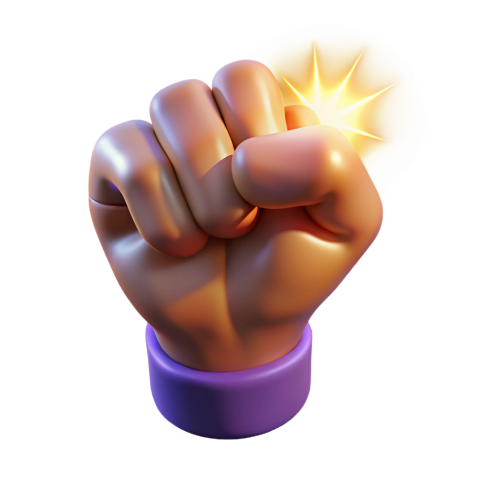 memorable baroque A powerful, clenched fist radiating magical energy. NO BACKGROUND with Transparent Background. 4K png