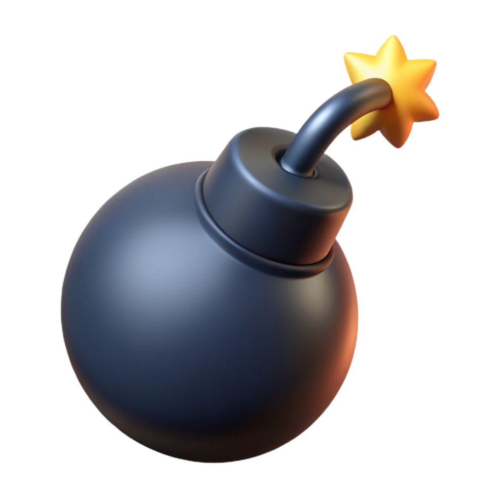 hypnotic distinctive A cartoon-style bomb with a lit fuse. NO BACKGROUND with Transparent Background. png