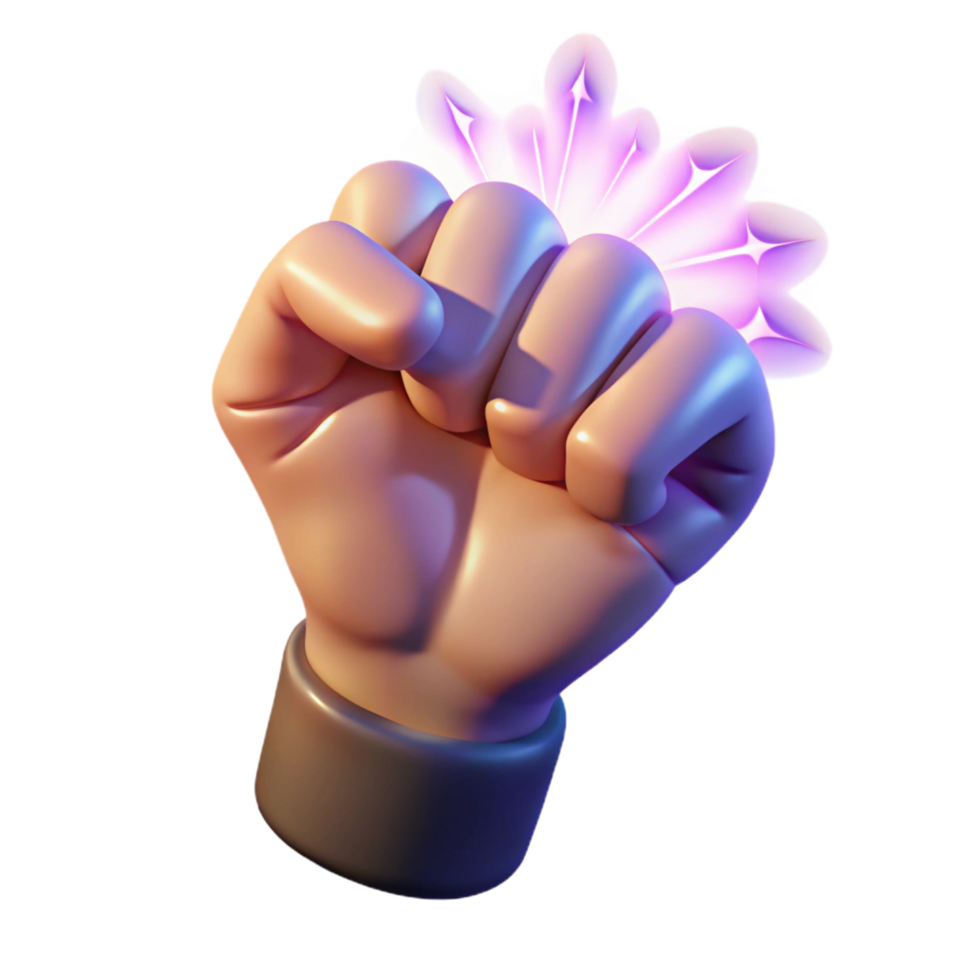 tranquil striking A powerful, clenched fist radiating magical energy. NO BACKGROUND with Transparent Background. 4K png