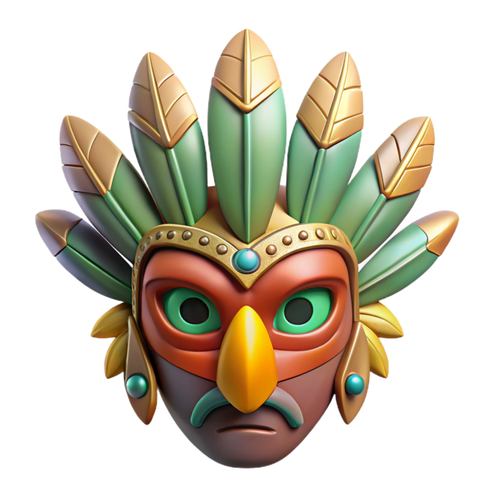 immaculate contemporary A stylized, tribal mask with intricate feather details. NO BACKGROUND with Transparent Background. artisan png