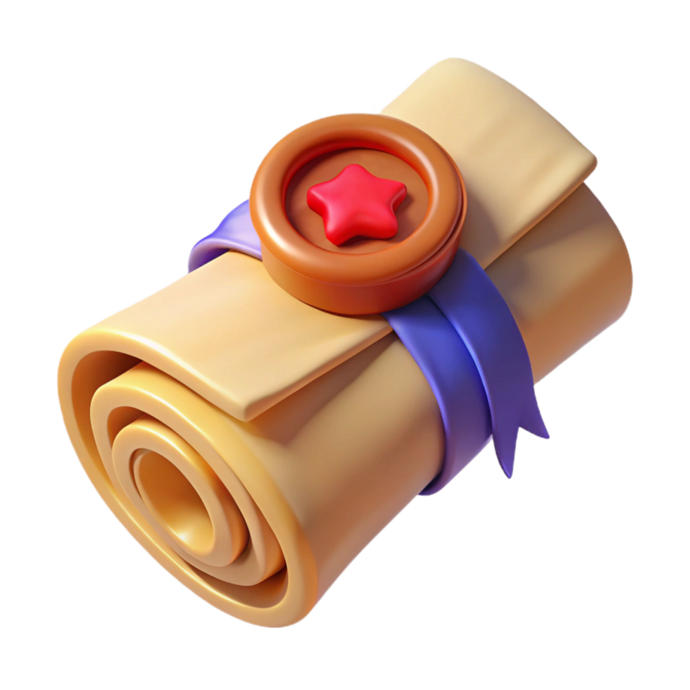 serene creative A magical scroll tied with a ribbon and wax seal. NO BACKGROUND with Transparent Background. authentic png
