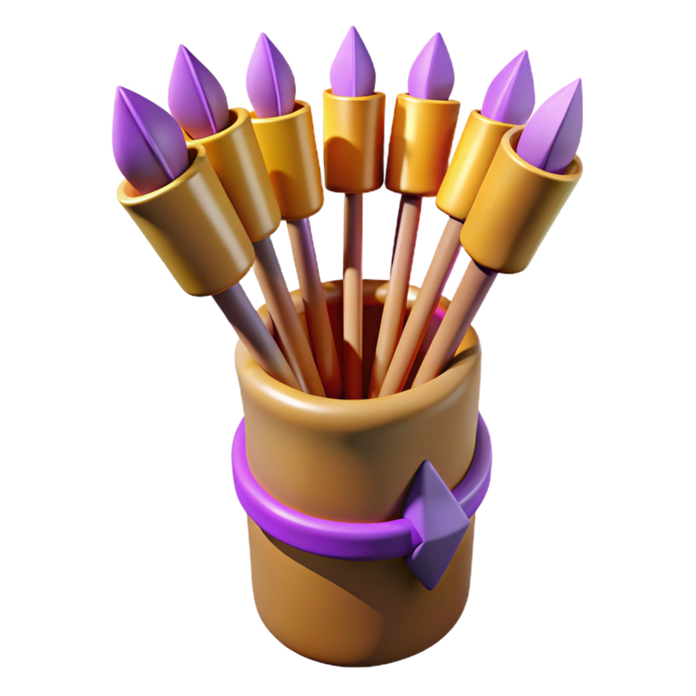 picturesque coastal A quiver full of magical arrows with different tips. NO BACKGROUND with Transparent Background. 8K png