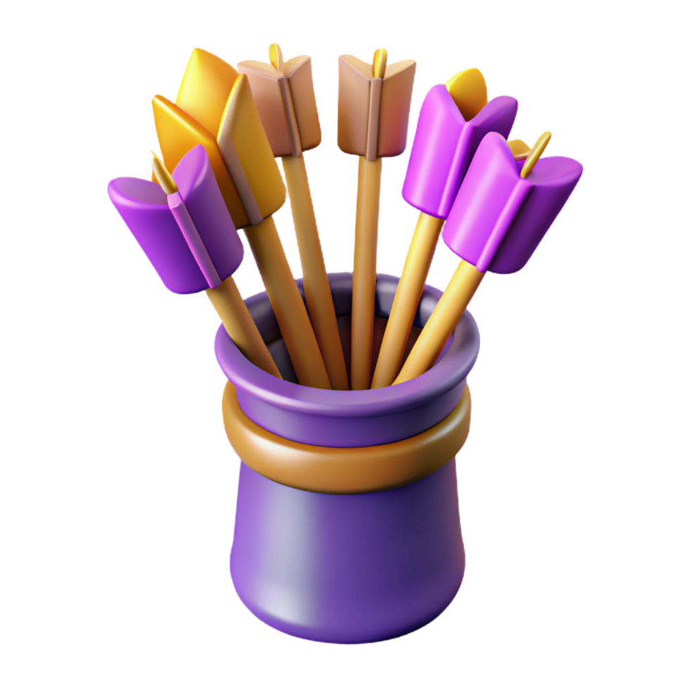 notable artistic A quiver full of magical arrows with different tips. NO BACKGROUND with Transparent Background. exclusive png