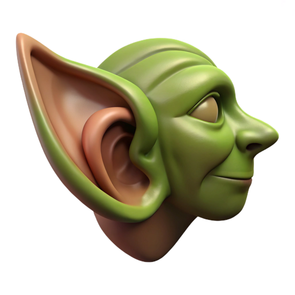 nostalgic striking A single, detailed illustration of a goblin ear. NO BACKGROUND with Transparent Background. expertly shot png