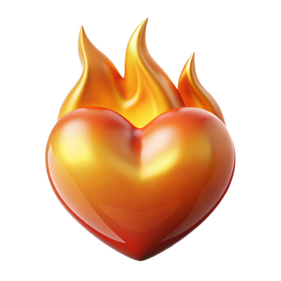 serene inspired A stylized, burning heart with glowing flames. NO BACKGROUND with Transparent Background. png
