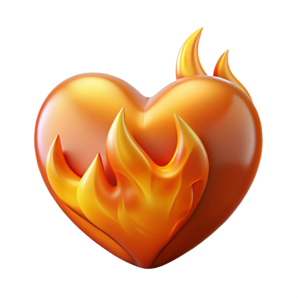 playful glorious A stylized, burning heart with glowing flames. NO BACKGROUND with Transparent Background. authentic png