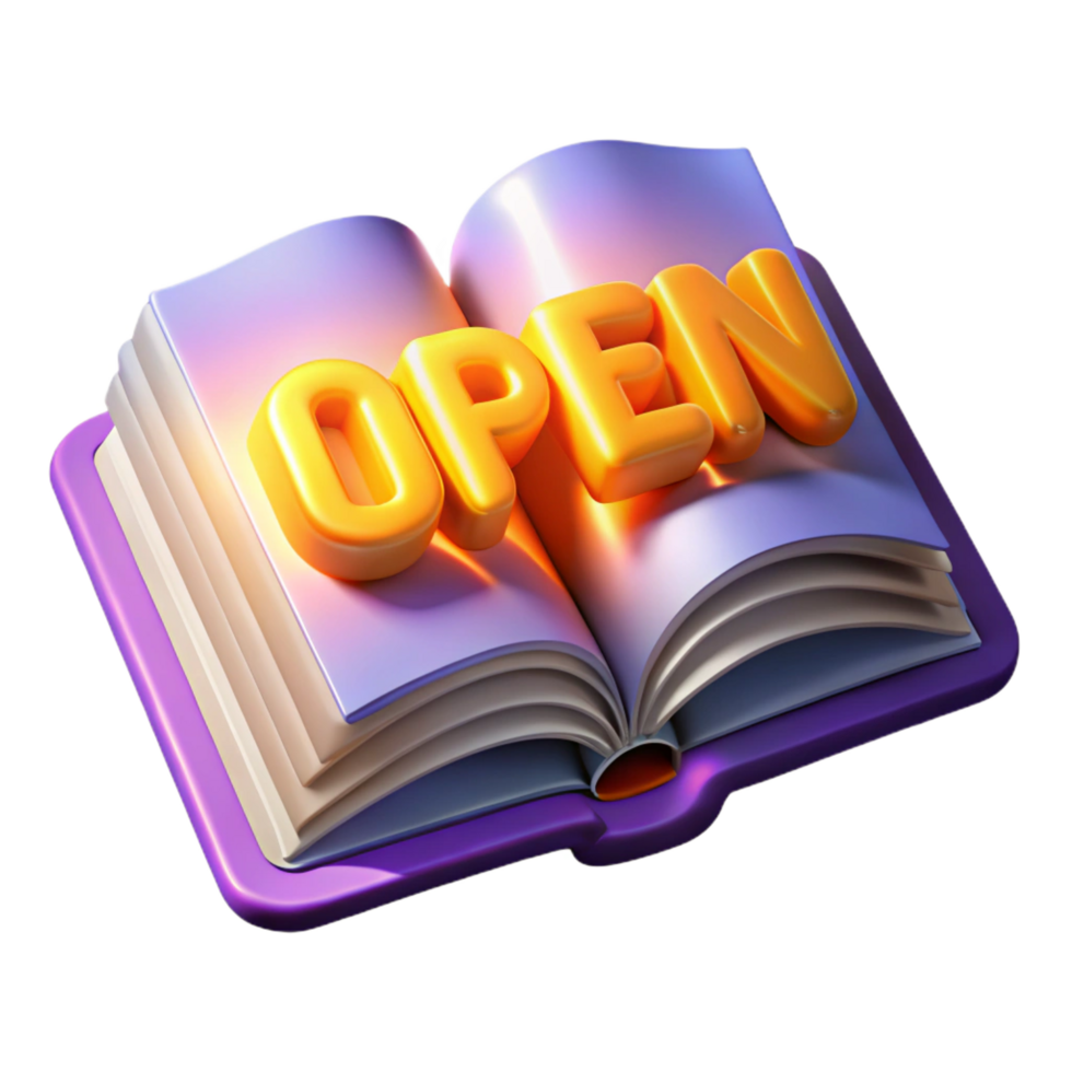 serene peaceful art deco A stylized, open book with glowing text. NO BACKGROUND with Transparent Background. expertly shot png