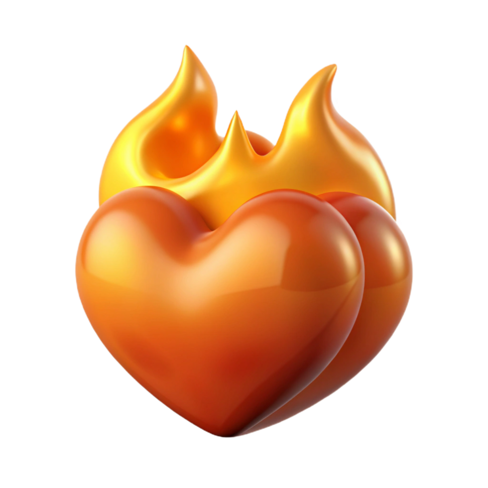 majestic retro A stylized, burning heart with glowing flames. NO BACKGROUND with Transparent Background. original png