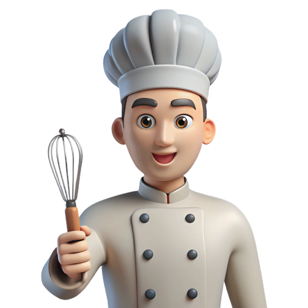 romantic splendid Chef in uniform holding a whisk NO BACKGROUND with Transparent Background. original png