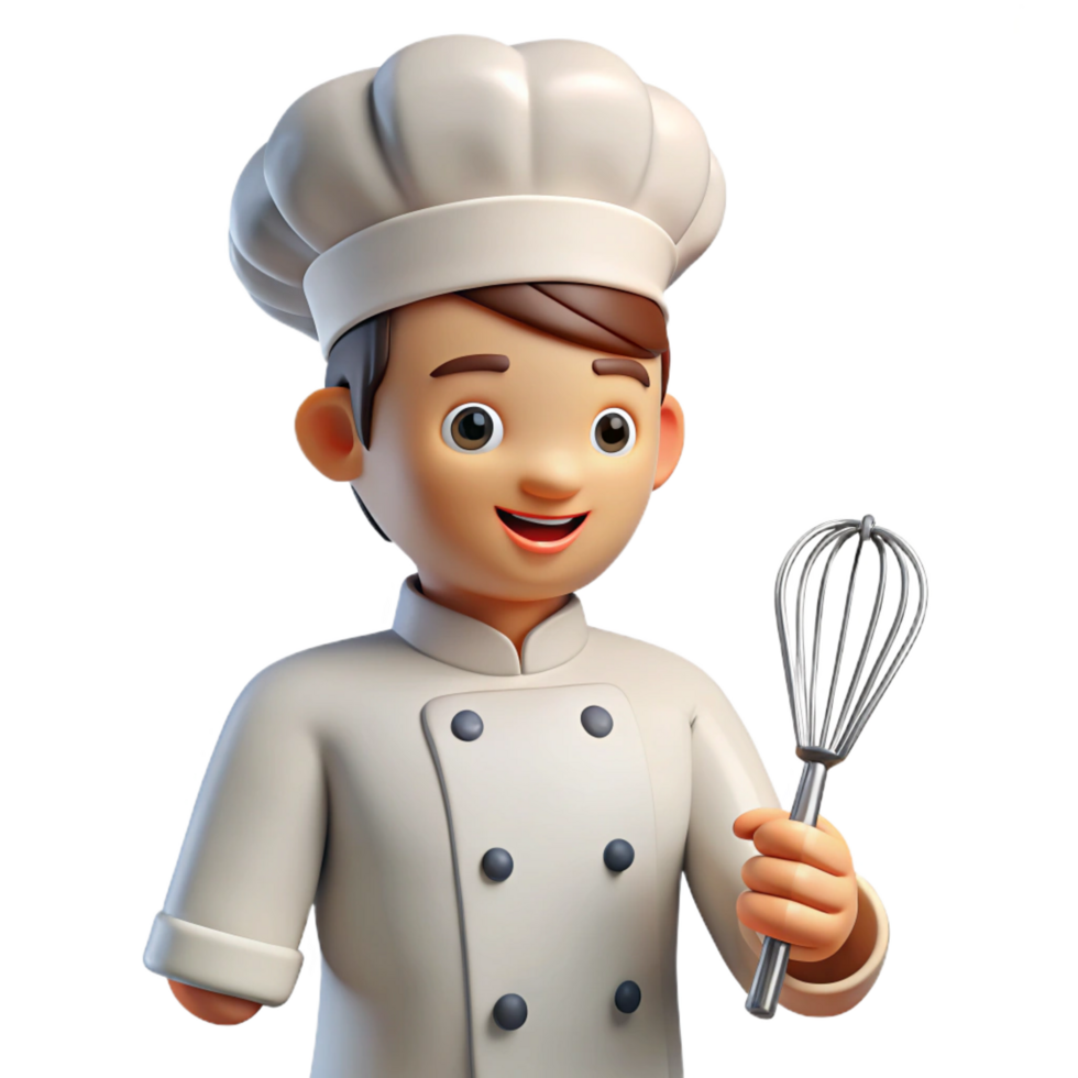 joyful gorgeous Chef in uniform holding a whisk NO BACKGROUND with Transparent Background. expertly shot png